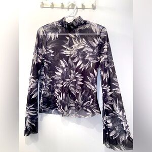 Transparent blouse bat sleeves high collar